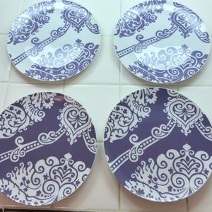 Set of 4: Brocade Print Purple Dessert Plates